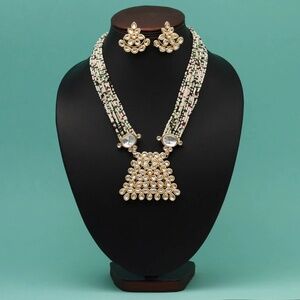 Maroon & Green Color Long Kundan Necklace Set